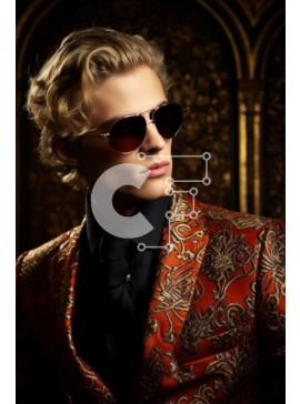 Intra Συλλεκτικό Ξύλινο Παζλ Plywood  4mm - Στοχαστικός νεαρός άνδρας με πορτοκαλί κοστούμι και γυαλιά ηλίου Σε Ξύλινο Κουτί - Διαστάσεις Puzzle: 10x10 cm – 25 κομμάτια