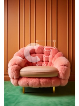 Intra Συλλεκτικό Ξύλινο Παζλ Plywood  4mm - Ροζ γούνινος καναπές σε μονόχρωμο δωμάτιο με πολύχρωμες πινελιές Σε Ξύλινο Κουτί - Διαστάσεις Puzzle: 10x10 cm – 25 κομμάτια