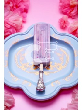 Σετ των 2 Intra Συλλεκτικό Ξύλινο Παζλ Plywood  4mm - Παγωτό ποπ σε μπλε πιάτο με ροζ λουλούδια Σε Ξύλινο Κουτί - Διαστάσεις: 10x10 cm – 25 κομμάτια