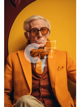 Intra Συλλεκτικό Ξύλινο Παζλ Plywood  4mm - Ηλικιωμένος με κομψό πορτοκαλί κοστούμι και γυαλιά ηλίου Σε Ξύλινο Κουτί - Διαστάσεις Puzzle: 10x10 cm – 25 κομμάτια