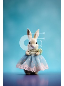 Σετ των 2 Intra Συλλεκτικό Ξύλινο Παζλ Plywood  4mm - Κομψό μπλε-ντυμένο κουνελάκι που κρατά ένα αντικείμενο Σε Ξύλινο Κουτί - Διαστάσεις: 10x10 cm – 25 κομμάτια