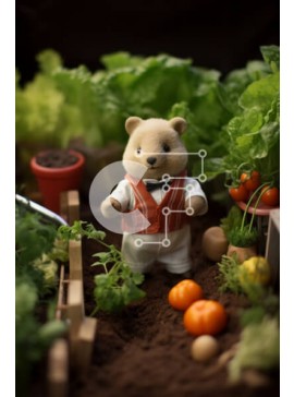 Σετ των 2 Intra Συλλεκτικό Ξύλινο Παζλ Plywood  4mm - Teddy Bear στον κήπο που περιβάλλεται από φυτά Σε Ξύλινο Κουτί - Διαστάσεις: 10x10 cm – 25 κομμάτια