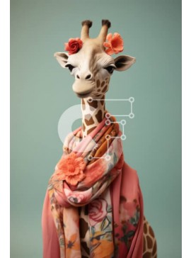 Σετ των 2 Intra Συλλεκτικό Ξύλινο Παζλ Plywood  4mm - Καμηλοπάρδαλη ντυμένη στα ροζ με λουλούδια και κασκόλ Σε Ξύλινο Κουτί - Διαστάσεις: 10x10 cm – 25 κομμάτια