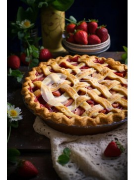 Σετ των 2 Intra Συλλεκτικό Ξύλινο Παζλ Plywood  4mm - Φρέσκια φραουλόπιτα με πλέγμα στο τραπέζι Σε Ξύλινο Κουτί - Διαστάσεις: 10x10 cm – 25 κομμάτια