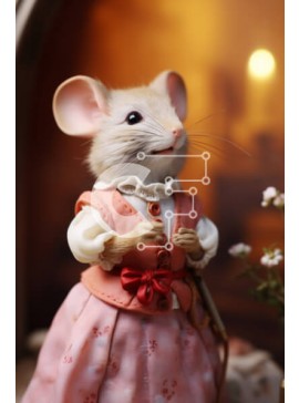 Σετ των 2 Intra Συλλεκτικό Ξύλινο Παζλ Plywood  4mm - Κομψό ροζ ποντίκι με λουλούδια και αντικείμενα Σε Ξύλινο Κουτί - Διαστάσεις: 10x10 cm – 25 κομμάτια