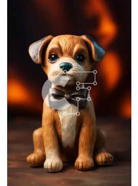 Σετ των 2 Intra Συλλεκτικό Ξύλινο Παζλ Plywood  4mm - Μικρό ειδώλιο καφέ σκύλου που κάθεται μπροστά από το πορτοκαλί φόντο Σε Ξύλινο Κουτί - Διαστάσεις: 10x10 cm – 25 κομμάτια