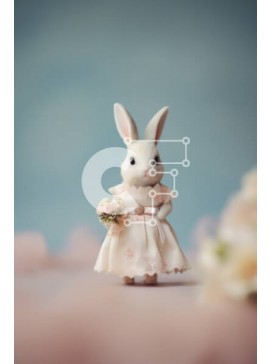 Σετ των 2 Intra Συλλεκτικό Ξύλινο Παζλ Plywood  4mm - Κομψό λευκό κουνελάκι με νυφικό κρατώντας λουλούδια Σε Ξύλινο Κουτί - Διαστάσεις: 10x10 cm – 25 κομμάτια