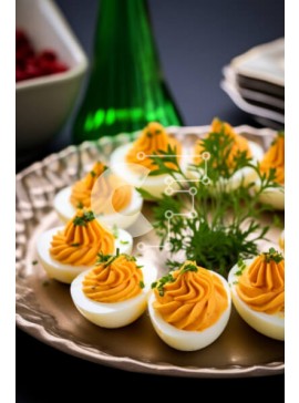 Σετ των 2 Intra Συλλεκτικό Ξύλινο Παζλ Plywood  4mm - Πιάτο με διαβολικά αυγά με γαρνιτούρα μουστάρδας και μαϊντανού Σε Ξύλινο Κουτί - Διαστάσεις: 10x10 cm – 25 κομμάτια