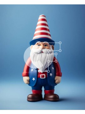 Intra Συλλεκτικό Ξύλινο Παζλ Plywood  4mm - Πατριωτικό ειδώλιο Gnome με πουκάμισο και καπέλο με αμερικανική σημαία Σε Ξύλινο Κουτί - Διαστάσεις Puzzle: 10x10 cm – 25 κομμάτια