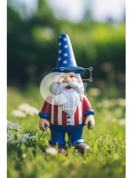 Intra Συλλεκτικό Ξύλινο Παζλ Plywood  4mm - Πατριωτικό παιχνίδι Gnome με αμερικανική σημαία στο γρασίδι Σε Ξύλινο Κουτί - Διαστάσεις Puzzle: 10x10 cm – 25 κομμάτια