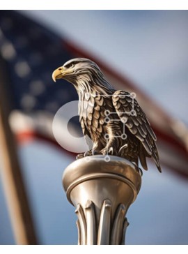 Intra Συλλεκτικό Ξύλινο Παζλ Plywood  4mm - Άγαλμα αετού με αμερικανική σημαία Σε Ξύλινο Κουτί - Διαστάσεις Puzzle: 10x10 cm – 25 κομμάτια