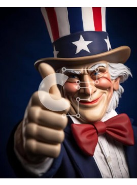 Intra Συλλεκτικό Ξύλινο Παζλ Plywood  4mm - Πατριωτικό άγαλμα θείου με καπέλο αμερικανικής σημαίας και αντίχειρες επάνω Σε Ξύλινο Κουτί - Διαστάσεις Puzzle: 10x10 cm – 25 κομμάτια