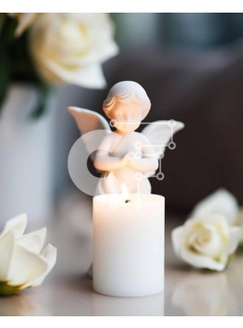 Intra Συλλεκτικό Ξύλινο Παζλ Plywood  4mm - Θρησκευτικό κερί με ειδώλιο αγγέλου και λευκά τριαντάφυλλα Σε Ξύλινο Κουτί - Διαστάσεις Puzzle: 10x10 cm – 25 κομμάτια