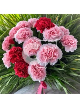 Intra Συλλεκτικό Ξύλινο Παζλ Plywood  4mm - Μπουκέτο με ροζ και κόκκινα γαρύφαλλα με πράσινες κορδέλες Σε Ξύλινο Κουτί - Διαστάσεις: 10x10 cm – 25 κομμάτια