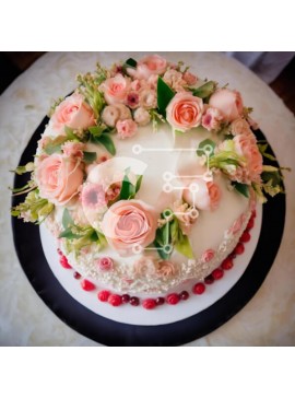 Σετ των 2 Intra Συλλεκτικό Ξύλινο Παζλ Plywood  4mm - Λευκό κέικ με ροζ τριαντάφυλλα και μούρα σε οβάλ τραπέζι Σε Ξύλινο Κουτί - Διαστάσεις: 10x10 cm – 25 κομμάτια