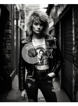 Intra Συλλεκτικό Ξύλινο Παζλ Plywood  4mm - Κομψή γυναίκα στο Alleyway με δερμάτινο μπουφάν και τζιν Σε Ξύλινο Κουτί - Διαστάσεις Puzzle: 10x10 cm – 25 κομμάτια