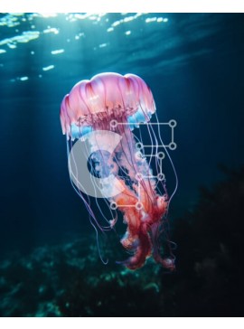 Intra Συλλεκτικό Ξύλινο Παζλ Plywood  4mm - Ροζ μέδουσες που κολυμπούν στον ωκεανό Σε Ξύλινο Κουτί - Διαστάσεις: 10x10 cm – 25 κομμάτια