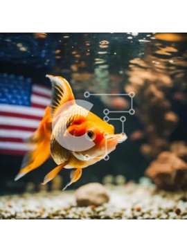 Intra Συλλεκτικό Ξύλινο Παζλ Plywood  4mm - Χρυσόψαρο που κολυμπά σε ενυδρείο με αμερικανική σημαία Σε Ξύλινο Κουτί - Διαστάσεις: 10x10 cm – 25 κομμάτια