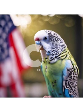Intra Συλλεκτικό Ξύλινο Παζλ Plywood  4mm - Πολύχρωμος παπαγάλος σκαρφαλωμένος στην αμερικανική σημαία Σε Ξύλινο Κουτί - Διαστάσεις: 10x10 cm – 25 κομμάτια