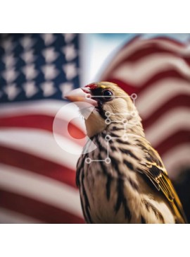 Intra Συλλεκτικό Ξύλινο Παζλ Plywood  4mm - Πουλί μπροστά από την αμερικανική σημαία Σε Ξύλινο Κουτί - Διαστάσεις: 10x10 cm – 25 κομμάτια