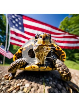 Intra Συλλεκτικό Ξύλινο Παζλ Plywood  4mm - Περίεργη χελώνα με αμερικανική σημαία Σε Ξύλινο Κουτί - Διαστάσεις: 10x10 cm – 25 κομμάτια