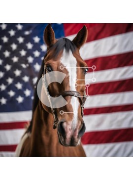 Intra Συλλεκτικό Ξύλινο Παζλ Plywood  4mm - Καφέ και άσπρο άλογο μπροστά από την αμερικανική σημαία Σε Ξύλινο Κουτί - Διαστάσεις: 10x10 cm – 25 κομμάτια