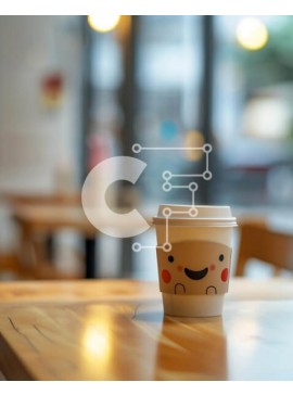 Σετ των 2 Intra Συλλεκτικό Ξύλινο Παζλ Plywood  4mm - Φλιτζάνι καφέ με χαμογελαστό πρόσωπο σε ξύλινο τραπέζι Σε Ξύλινο Κουτί - Διαστάσεις: 10x10 cm – 25 κομμάτια