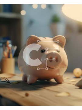 Intra Συλλεκτικό Ξύλινο Παζλ Plywood  4mm - Ροζ κουμπαράς σε ξύλινο τραπέζι με φορητό υπολογιστή και είδη γραφείου Σε Ξύλινο Κουτί - Διαστάσεις Puzzle: 10x10 cm – 25 κομμάτια