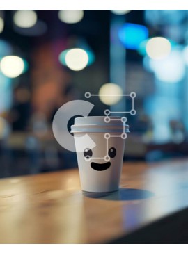 Σετ των 2 Intra Συλλεκτικό Ξύλινο Παζλ Plywood  4mm - Λευκό φλιτζάνι καφέ με χαμογελαστό πρόσωπο σε ξύλινο τραπέζι Σε Ξύλινο Κουτί - Διαστάσεις: 10x10 cm – 25 κομμάτια