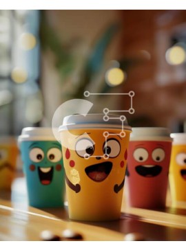 Σετ των 2 Intra Συλλεκτικό Ξύλινο Παζλ Plywood  4mm - Πολύχρωμα φλιτζάνια καφέ με χαμογελαστά πρόσωπα και μάτια Σε Ξύλινο Κουτί - Διαστάσεις: 10x10 cm – 25 κομμάτια