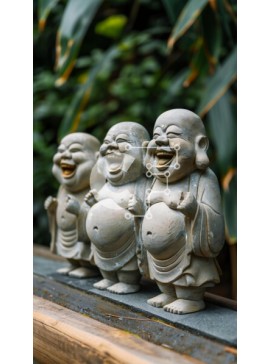 Intra Συλλεκτικό Ξύλινο Παζλ Plywood  4mm - Τρία χαμογελαστά αγάλματα του Βούδα σε ειρηνικό περιβάλλον Σε Ξύλινο Κουτί - Διαστάσεις Puzzle: 10x10 cm – 25 κομμάτια