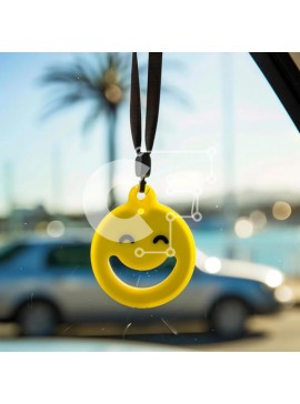 Intra Συλλεκτικό Ξύλινο Παζλ Plywood  4mm - Κίτρινο χαμογελαστό αποσμητικό χώρου στο παράθυρο αυτοκινήτου με φοίνικες Σε Ξύλινο Κουτί - Διαστάσεις Puzzle: 10x10 cm – 25 κομμάτια