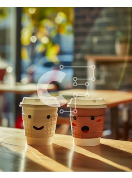 Σετ των 2 Intra Συλλεκτικό Ξύλινο Παζλ Plywood  4mm - Φλιτζάνια καφέ με χαμογελαστά πρόσωπα σε ξύλινο τραπέζι Σε Ξύλινο Κουτί - Διαστάσεις: 10x10 cm – 25 κομμάτια