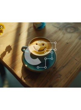 Σετ των 2 Intra Συλλεκτικό Ξύλινο Παζλ Plywood  4mm - Φλιτζάνι καφέ και πιατάκι με λουλούδια με χαμογελαστό πρόσωπο Σε Ξύλινο Κουτί - Διαστάσεις: 10x10 cm – 25 κομμάτια