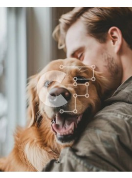 Σετ των 2 Intra Συλλεκτικό Ξύλινο Παζλ Plywood  4mm - Άνδρας αγκαλιάζει το Γκόλντεν Ριτρίβερ, περνώντας ποιοτικό χρόνο μαζί Σε Ξύλινο Κουτί - Διαστάσεις: 10x10 cm – 25 κομμάτια