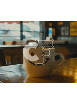 Σετ των 2 Intra Συλλεκτικό Ξύλινο Παζλ Plywood  4mm - Λευκό φλιτζάνι καφέ με ανάποδα χαμογελαστό πρόσωπο σε ξύλινο τραπέζι Σε Ξύλινο Κουτί - Διαστάσεις: 10x10 cm – 25 κομμάτια