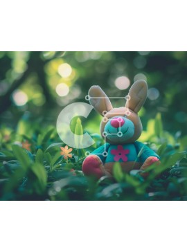 Intra Συλλεκτικό Ξύλινο Παζλ Plywood  4mm - Πασχαλινό γεμιστό κουνελάκι σε γρασίδι με λουλούδια Σε Ξύλινο Κουτί - Διαστάσεις Puzzle: 10x10 cm – 25 κομμάτια