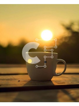 Σετ των 2 Intra Συλλεκτικό Ξύλινο Παζλ Plywood  4mm - Λευκό φλιτζάνι καφέ σε εξωτερικό ξύλινο τραπέζι με τη δύση του ήλιου Σε Ξύλινο Κουτί - Διαστάσεις: 10x10 cm – 25 κομμάτια