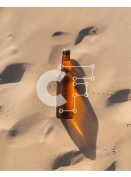 Intra Συλλεκτικό Ξύλινο Παζλ Plywood  4mm - Άδειο μπουκάλι μπύρας σε μια έρημη παραλία Σε Ξύλινο Κουτί - Διαστάσεις: 10x10 cm – 25 κομμάτια