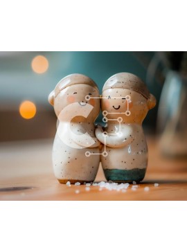 Intra Συλλεκτικό Ξύλινο Παζλ Plywood  4mm - Κεραμικές σέικερ για αλάτι και πιπέρι αγκαλιάζονται σε ξύλινο τραπέζι Σε Ξύλινο Κουτί - Διαστάσεις Puzzle: 10x10 cm – 25 κομμάτια