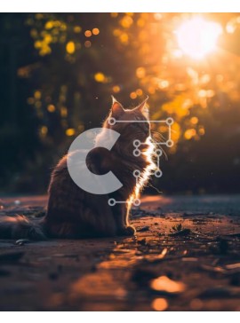 Σετ των 2 Intra Συλλεκτικό Ξύλινο Παζλ Plywood  4mm - Γάτα που κάθεται μπροστά από τα δέντρα με το ηλιοβασίλεμα Σε Ξύλινο Κουτί - Διαστάσεις: 10x10 cm – 25 κομμάτια