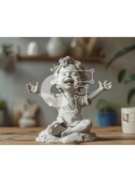 Intra Συλλεκτικό Ξύλινο Παζλ Plywood  4mm - Κεραμικό ειδώλιο αξιολάτρευτου μικρού αγοριού με σηκωμένα χέρια Σε Ξύλινο Κουτί - Διαστάσεις Puzzle: 10x10 cm – 25 κομμάτια