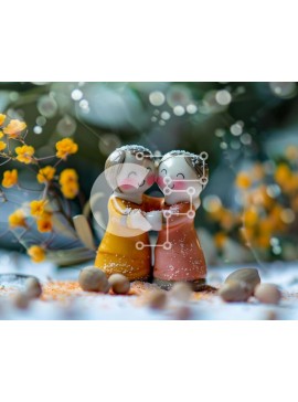 Intra Συλλεκτικό Ξύλινο Παζλ Plywood  4mm - Ειδώλια που αγκαλιάζονται σε χιονισμένη επιφάνεια Σε Ξύλινο Κουτί - Διαστάσεις Puzzle: 10x10 cm – 25 κομμάτια