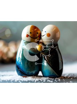 Intra Συλλεκτικό Ξύλινο Παζλ Plywood  4mm - Κεραμικά ειδώλια που αγκαλιάζονται στο χιόνι Σε Ξύλινο Κουτί - Διαστάσεις Puzzle: 10x10 cm – 25 κομμάτια