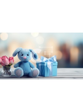 Intra Συλλεκτικό Ξύλινο Παζλ Plywood  4mm - Μπλε αρκουδάκι με ανοιχτό κουτί δώρου και ροζ τριαντάφυλλα Σε Ξύλινο Κουτί - Διαστάσεις Puzzle: 10x10 cm – 25 κομμάτια