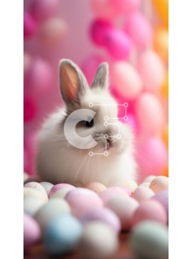 Σετ των 2 Intra Συλλεκτικό Ξύλινο Παζλ Plywood  4mm - Λευκό λαγουδάκι με πολύχρωμα πασχαλινά αυγά και μπαλόνια Σε Ξύλινο Κουτί - Διαστάσεις: 10x10 cm – 25 κομμάτια