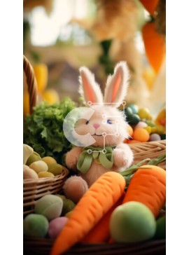 Σετ των 2 Intra Συλλεκτικό Ξύλινο Παζλ Plywood  4mm - Λευκό λαγουδάκι με καλάθια λαχανικών και πασχαλινά στολίδια Σε Ξύλινο Κουτί - Διαστάσεις: 10x10 cm – 25 κομμάτια