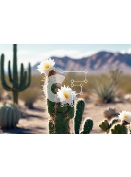 Intra Συλλεκτικό Ξύλινο Παζλ Plywood  4mm - Φυτά κάκτων στην έρημο με λευκά λουλούδια Σε Ξύλινο Κουτί - Διαστάσεις: 10x10 cm – 25 κομμάτια