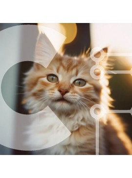 Intra Συλλεκτικό Ξύλινο Παζλ Plywood  4mm - Πορτοκαλί γάτα με πράσινα μάτια που κοιτάζουν την κάμερα Σε Ξύλινο Κουτί - Διαστάσεις: 10x10 cm – 25 κομμάτια