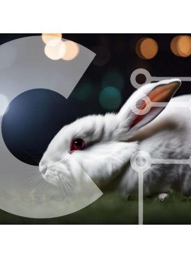 Intra Συλλεκτικό Ξύλινο Παζλ Plywood  4mm - Λευκό λαγουδάκι με κόκκινα μάτια μπροστά από πολύχρωμα φώτα Σε Ξύλινο Κουτί - Διαστάσεις: 10x10 cm – 25 κομμάτια